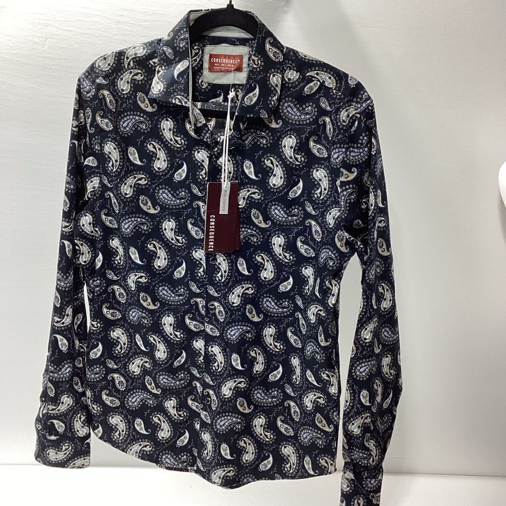 Consequence Brand Men’s Shirt Paisley Button Front Collar Shirt NWT S